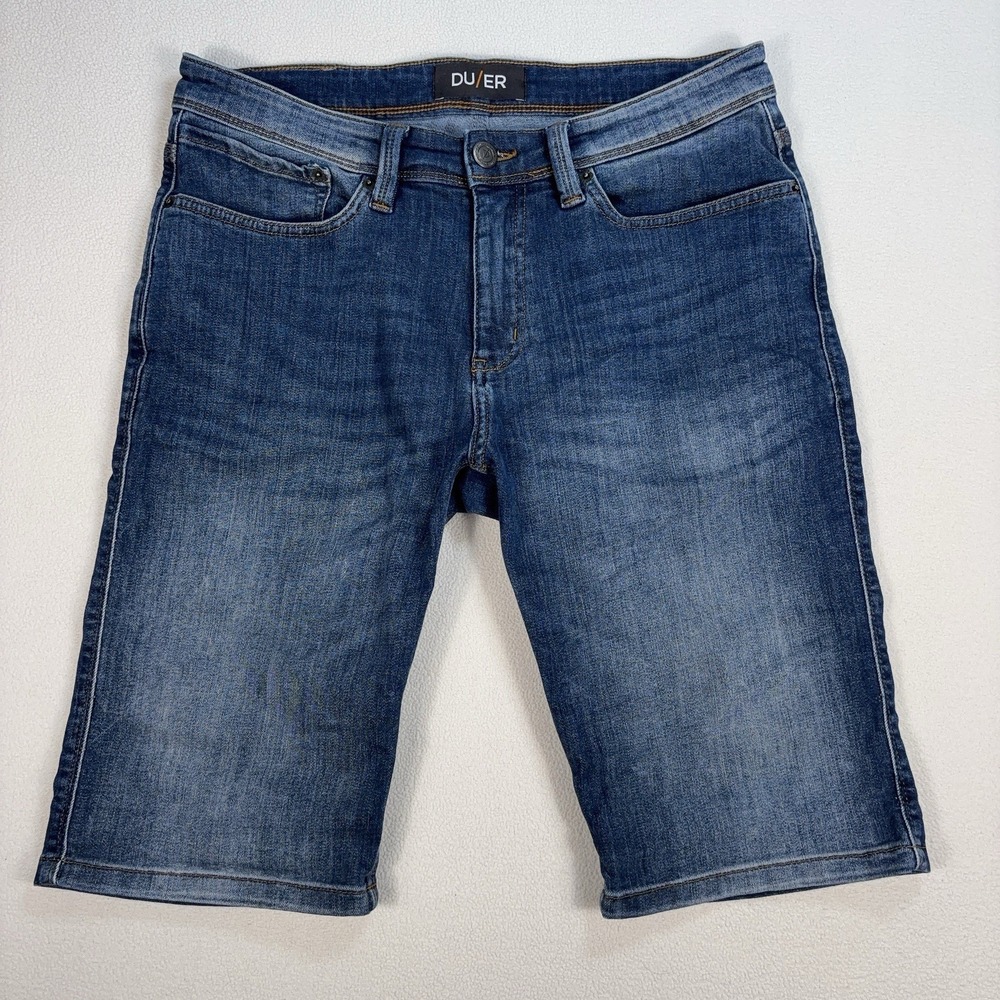 DU/ER L2X Slim Fit Jorts Men's 33x13 Blue Stretch Great Fade Jean Shorts Denim